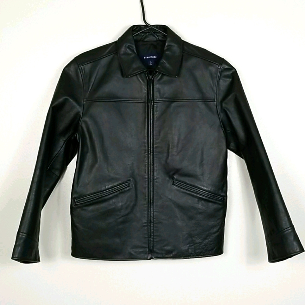 Structure Mens Leather Jacket SZ S Black